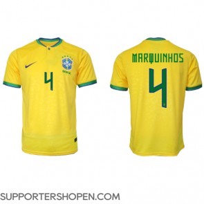 Brasilien Marquinhos #4 Hemma Matchtröja VM 2022 Kortärmad